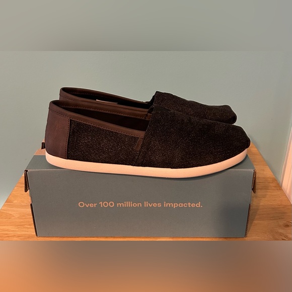 Toms Alpargata Charcoal Herringbone W/Synthetic Trim Men’s Size 8.5 - Picture 1 of 4